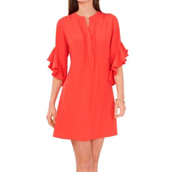 VINCE CAMUTO Womens Ruffle Pintuck Mini Dress in Radient Red - Picture 1 of 5